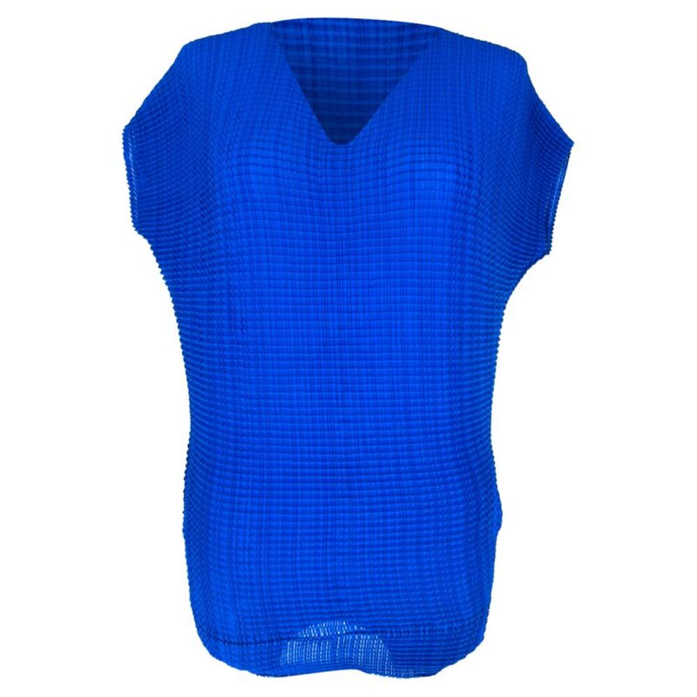 Issey Miyake Textured V-Neck Blouse in Blue Polyester